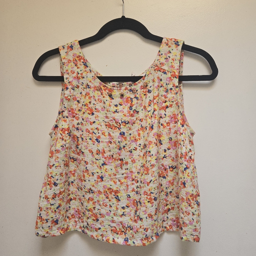 BCBGeneration Multicolor Floral Speckled Tank Top With Cutout And Zip Back Small